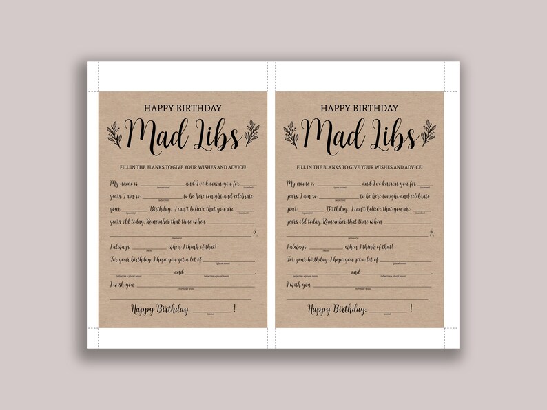 Birthday Mad Libs Birthday wishes cards Adult Birthday Party | Etsy