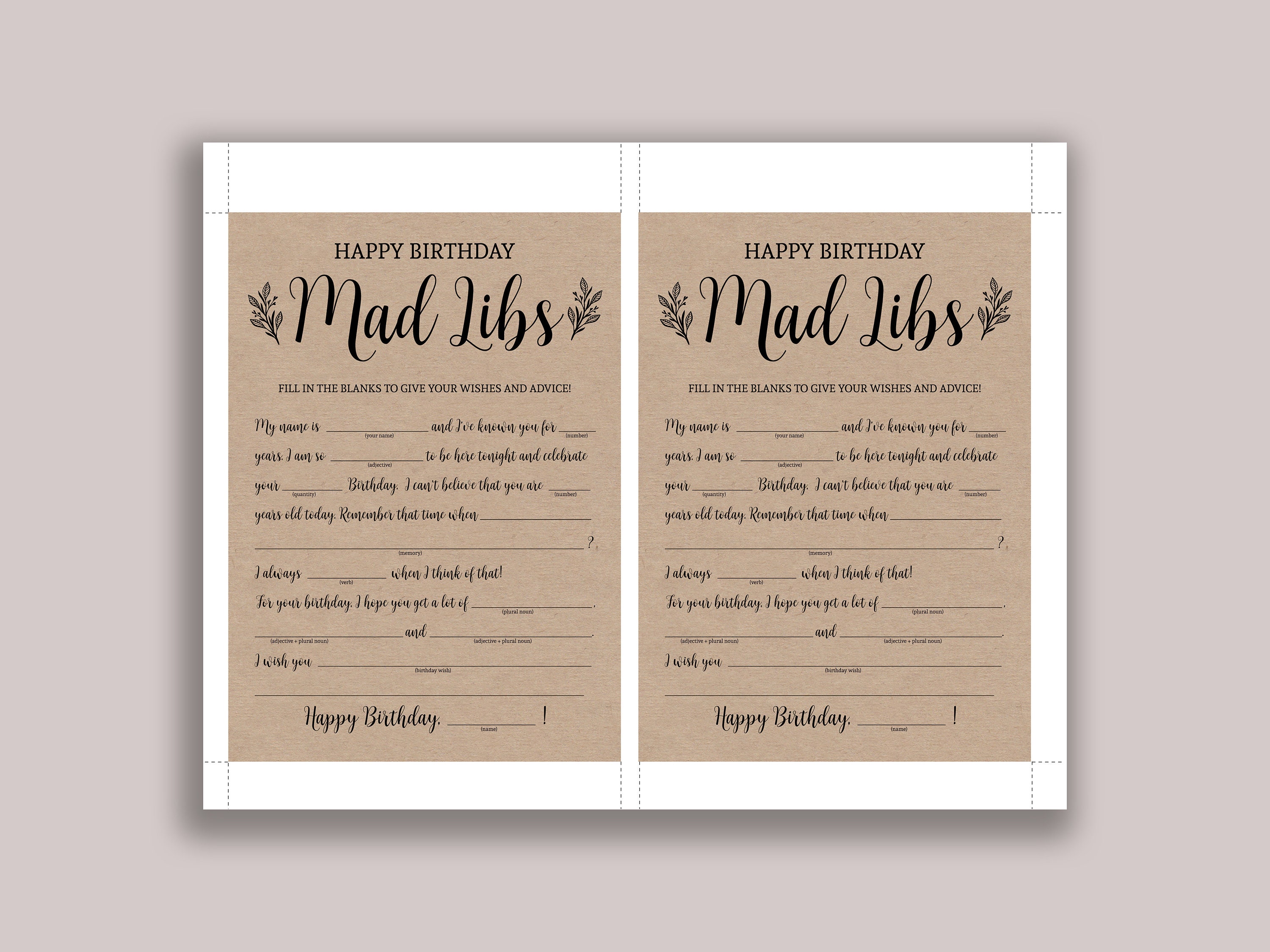 Birthday Mad Libs Birthday wishes cards Adult Birthday Party | Etsy