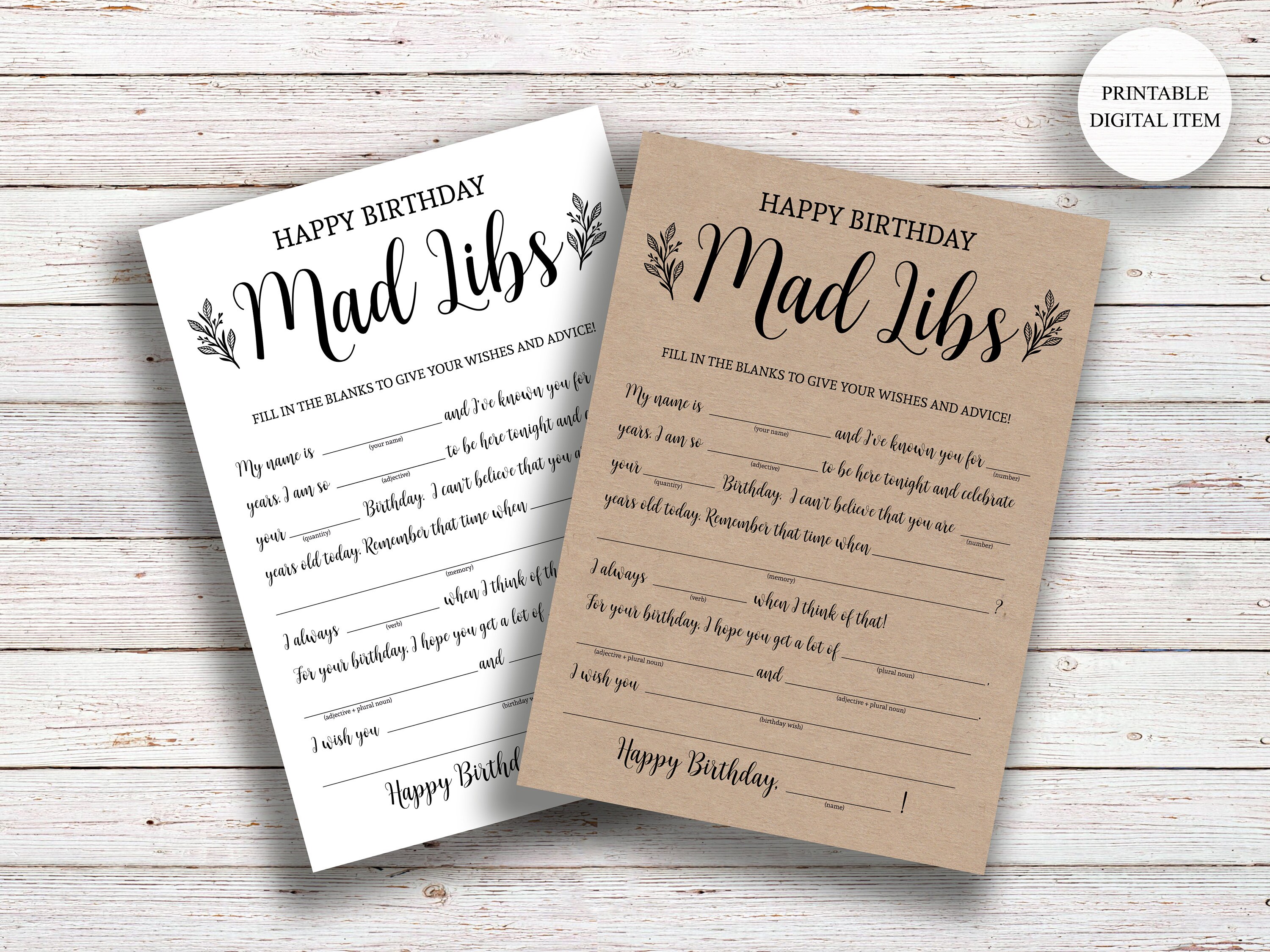 Birthday Mad Libs Birthday wishes cards Adult Birthday Party | Etsy