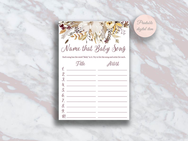 Name That Baby Song Game Autumn Baby Shower Games Name That Etsy