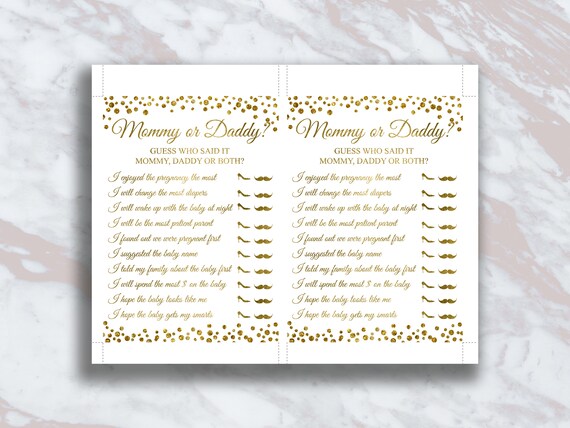 Mommy Or Daddy Baby Shower Games He Said She Said Gold Etsy Mommy Or Daddy Baby Shower Games He Said She Said Gold Etsy