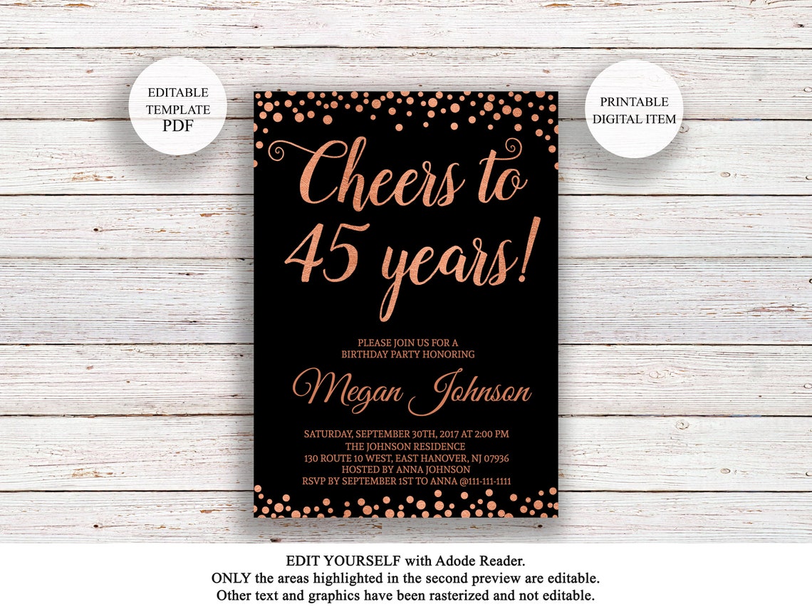 45Th Birthday Invitation Templates