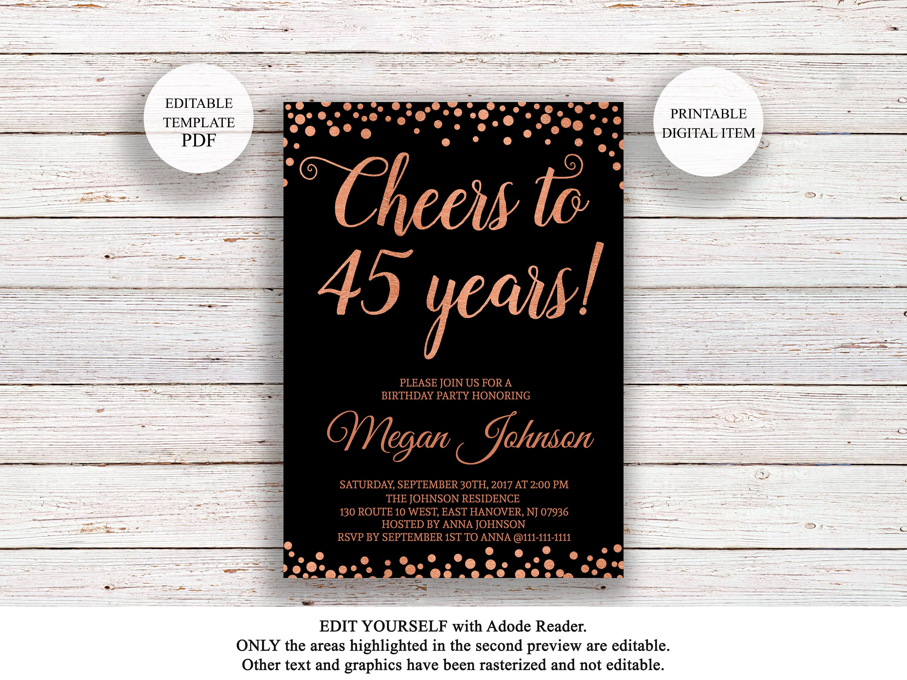 editable-45th-birthday-invitation-cheers-to-45-years-black-etsy