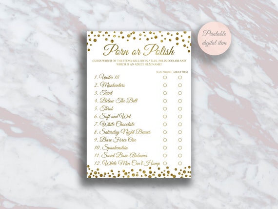 Porn Party Games - Bachelorette Party Games, Porn or Polish, Bridal shower games, Nail Polish  Game, Hens Party, Hen's Night Gold confetti, Shower activity s4bh
