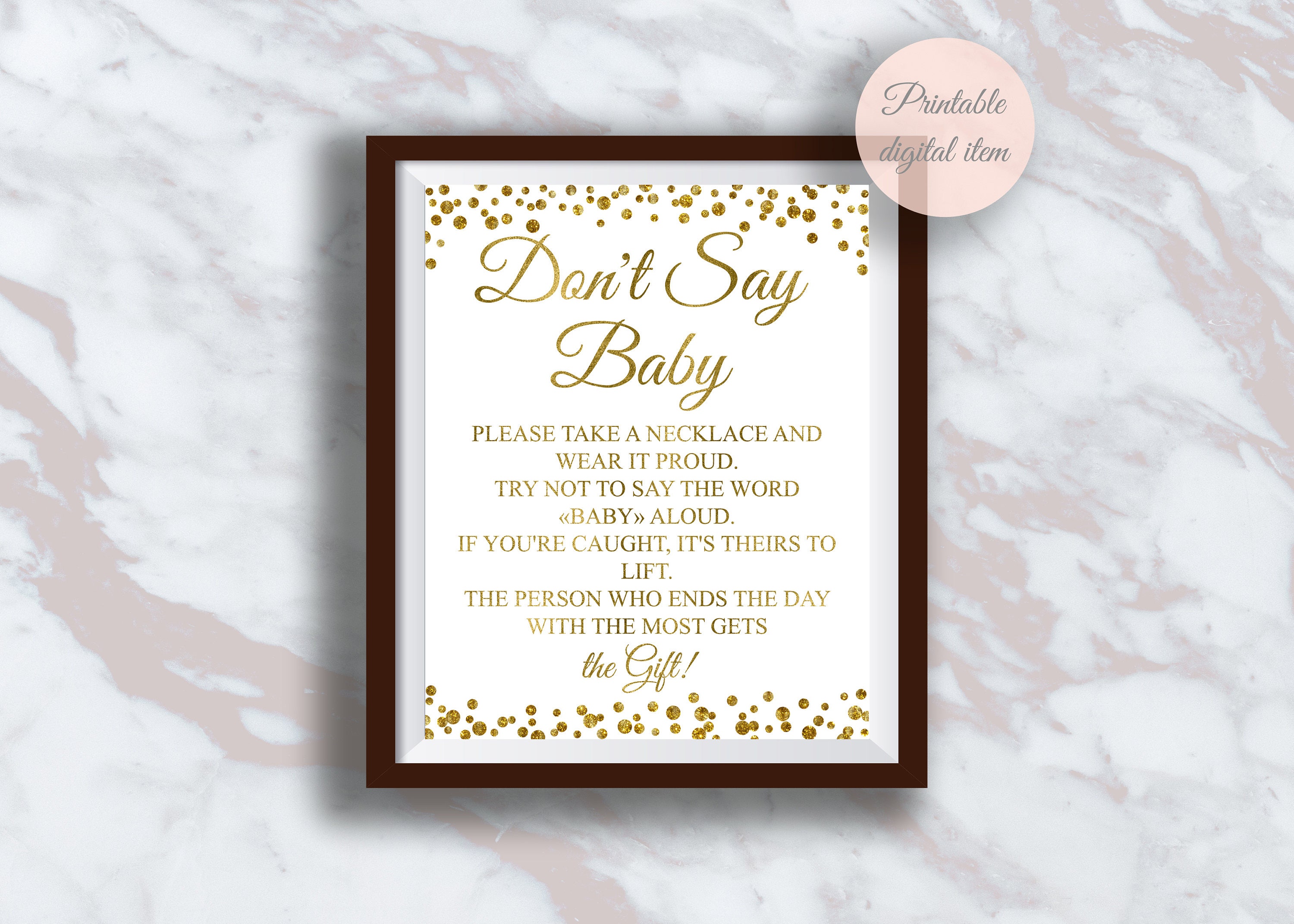 Don't say Baby game Necklace Game Funny Baby shower Etsy