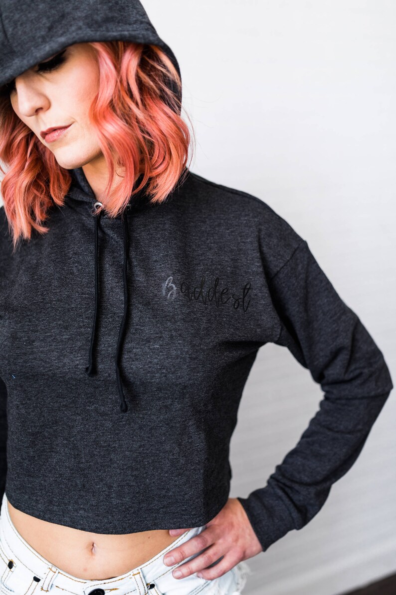 Bad babes club crop hoodie gray baddest