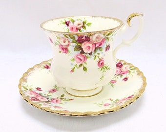 Vintage Royal Albert, Bone China England, ''Cottage Garden'' Porcelain Cup and Saucer, Lady Size