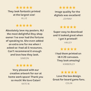 May include: A collage of customer reviews for digital printable artwork. The reviews highlight the quality of the artwork, the ease of downloading and printing, and the overall satisfaction of the customers.