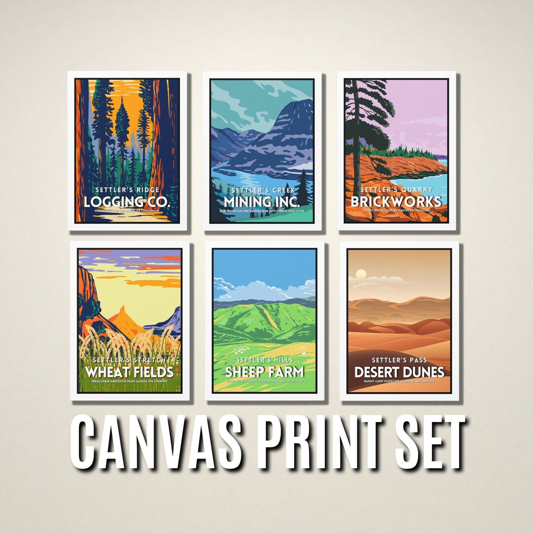 Settlers Board Game Canvas Wall Art Set of 6, Board Game Table Decor