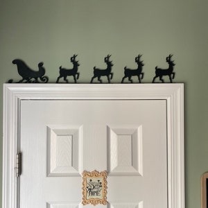 Sleigh and Reindeer Silhouette, Christmas, Holiday Door Topper image 1