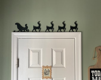 Sleigh and Reindeer Silhouette, Christmas, Holiday Door Topper