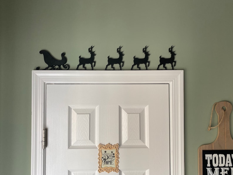 Sleigh and Reindeer Silhouette, Christmas, Holiday Door Topper image 1