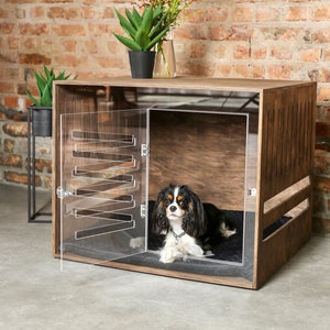 Wooden dog crate with acrylic front panel and door with a latch Dordrecht. Dog kennel, dog house, dog bed, indoor dog house, dog furniture.