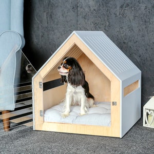 Modern dog and cat house with acrylic door PetSo. Dog bed, cat bed, dog and cat furniture, indoor dog house, dog kennel, dog crate.