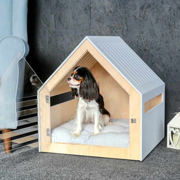 Modern dog and cat house with acrylic door PetSo. Dog bed, cat bed, dog and cat furniture, indoor dog house, dog kennel, dog crate.