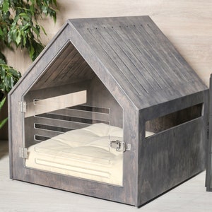 Modern dog and cat house with acrylic door PetSo. Dog crate, dog kennel, dog crate furniture, dog bed, indoor dog house, cat bed. image 1