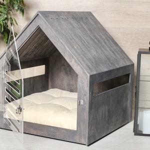 Modern dog and cat house with acrylic door PetSo. Dog crate, dog kennel, dog crate furniture, dog bed, indoor dog house, cat bed. image 4