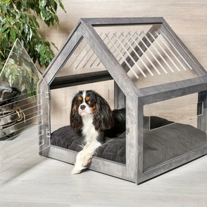 Fully transparent modern dog and cat house with acrylic sides PetSo. Dog bed, cat bed, indoor dog house, dog kennel, dog crate. image 2