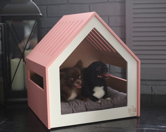 Modern dog and cat house PetSo Coral Pink. Dog bed, cat bed, dog and cat furniture, pet present, indoor dog house, dog kennel, dog crate.
