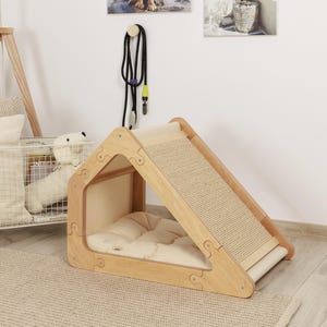 Modern cat bed with changeable scratcher and soft cotton cushion/cat scratcher/scratching post/modern cat furniture/cat cushion