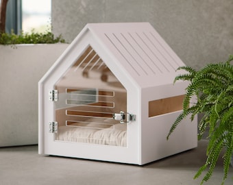 Niche pour chien et chat moderne avec porte en acrylique PetSo entièrement peinte. Lit pour chien, meubles pour chien, niche pour chien d'intérieur, cage pour chien, niche pour chien.