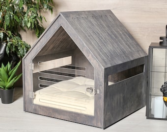 Modern dog and cat house with acrylic door PetSo. Dog crate, dog kennel, dog crate furniture, dog bed, indoor dog house, cat bed.