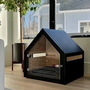 Modern dog and cat house with acrylic door PetSo with all over painting. Dog bed, dog furniture, indoor dog house, dog crate, dog house.
