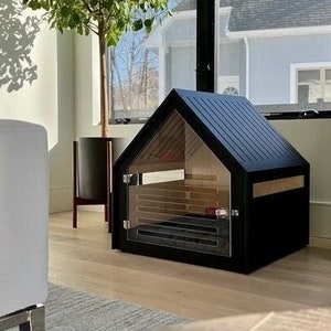 Modern dog and cat house with acrylic door PetSo with all over painting. Dog bed, dog furniture, indoor dog house, dog crate, dog house.