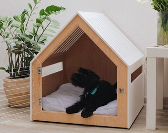 Modern dog and cat house with acrylic door PetSo. Dog bed, cat bed, dog and cat furniture, indoor dog house, dog kennel, dog crate.