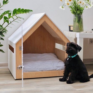 Moderna casa para perros y gatos con puerta de acrílico PetSo. Cama para perros, cama para gatos, muebles para perros y gatos, caseta para perros de interior, perrera, jaula para perros.