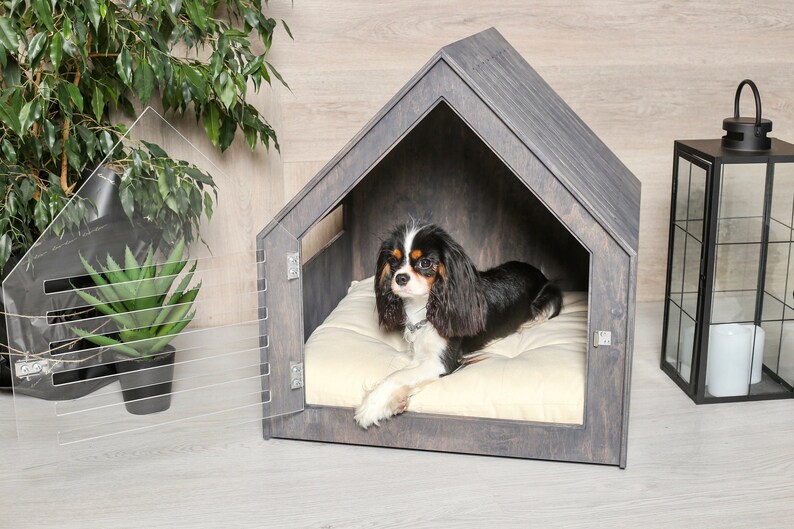 Modern dog and cat house with acrylic door PetSo. Dog crate, dog kennel, dog crate furniture, dog bed, indoor dog house, cat bed. image 2