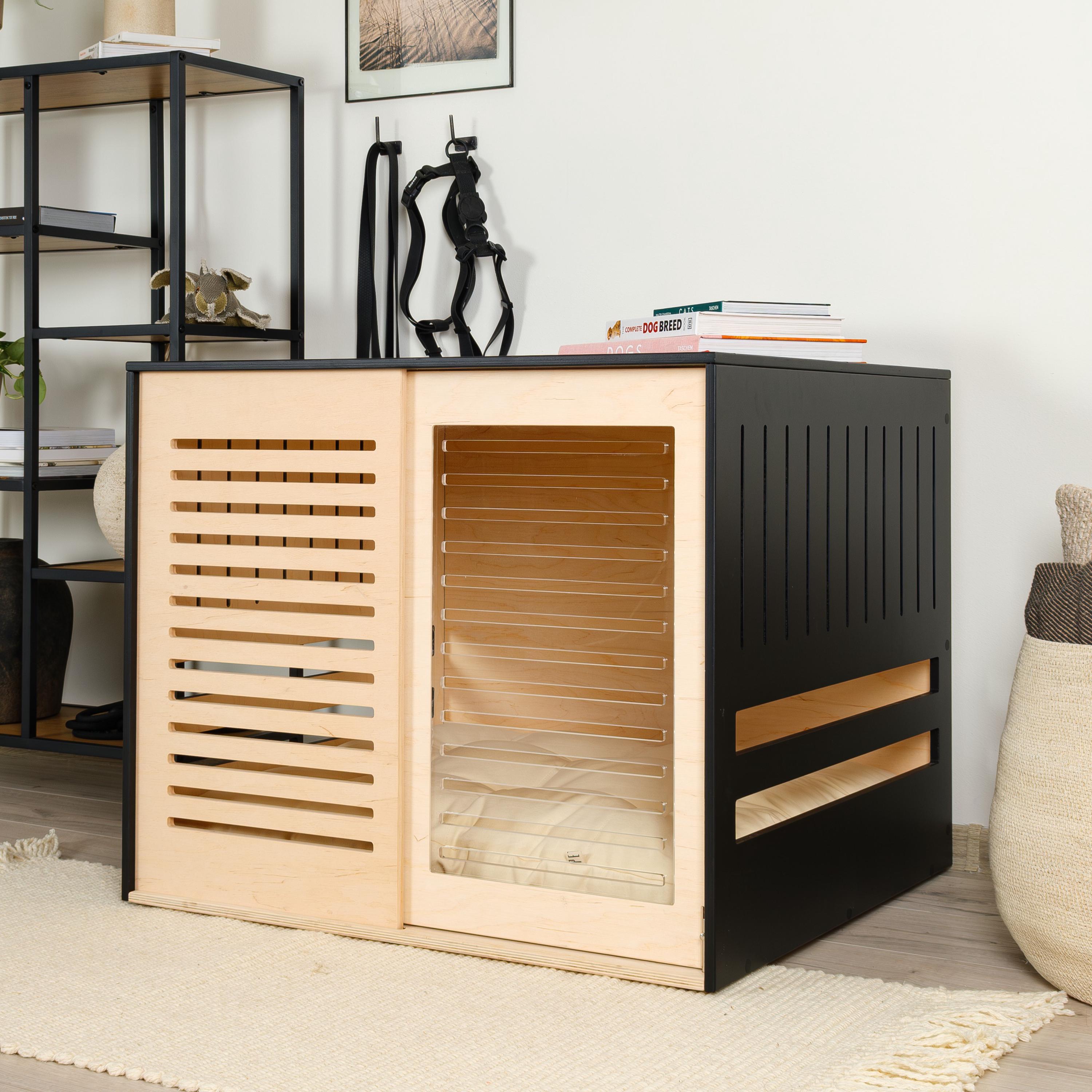 Modern dog crate with acrylic sliding door with a stopper Dordrecht. Dog kennel, dog house, dog bed, indoor dog house, dog cage.