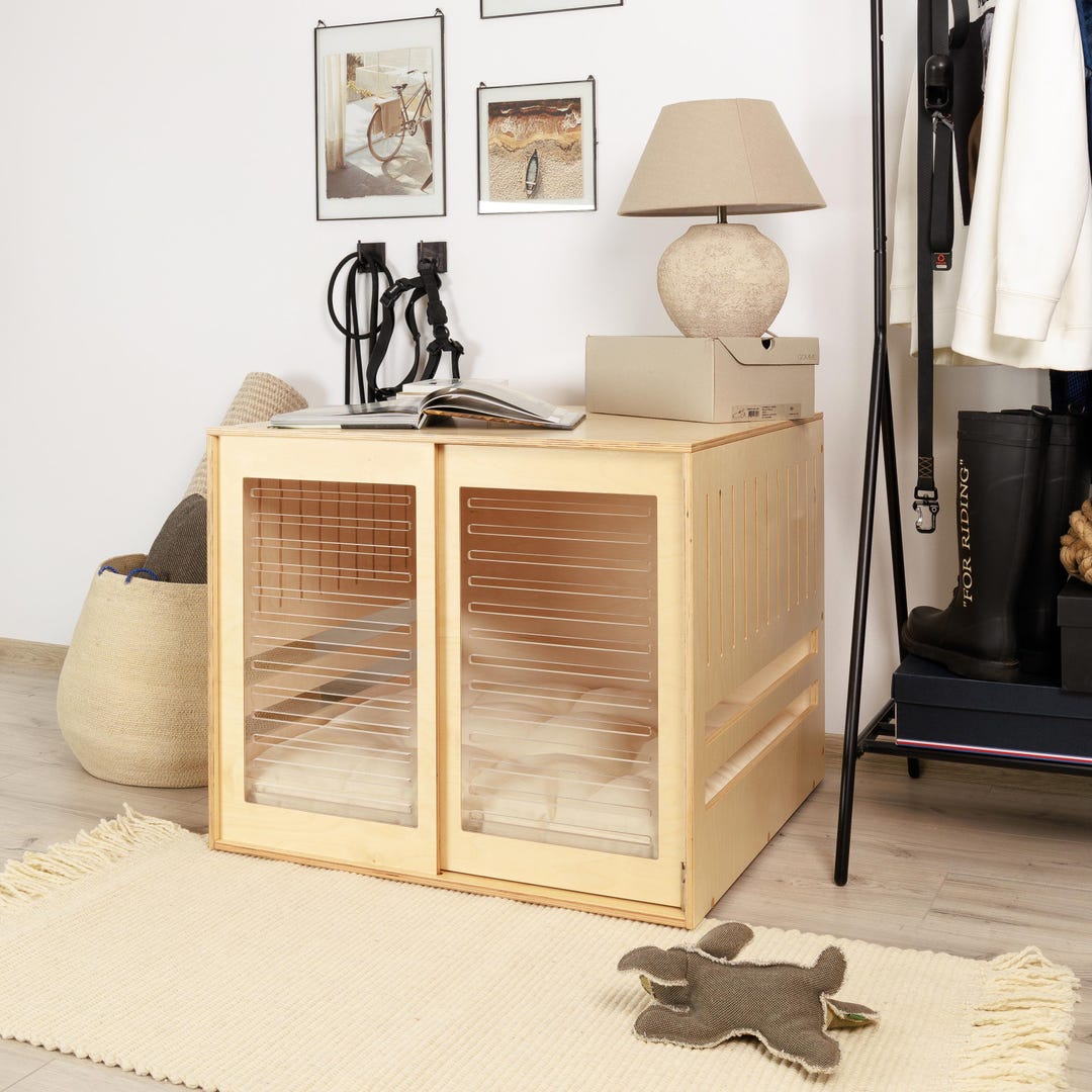 View of Modern Dog Crate With Acrylic Sliding Door With a Stopper Dordrecht ...