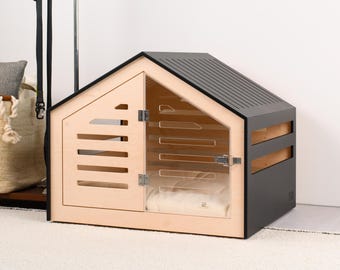 Venlo Modern Dog Crate with Acrylic Door - Wooden Indoor Dog Kennel, Esthetic Pet Furniture