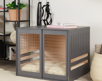 Modern dog crate with acrylic sliding door with a stopper Dordrecht. Dog kennel, dog house, dog bed, indoor dog house, dog cage.