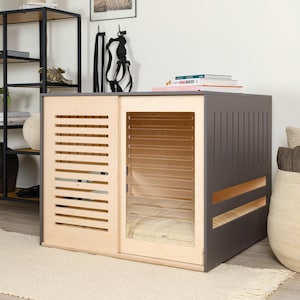 Modern dog crate with acrylic sliding door with a stopper Dordrecht. Dog kennel, dog house, dog bed, indoor dog house, dog cage.