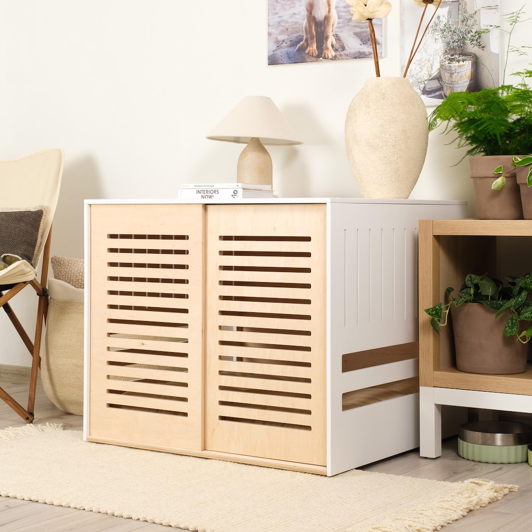 Visual Reference: Modern Dog Crate With Wooden Sliding Door With A Latch