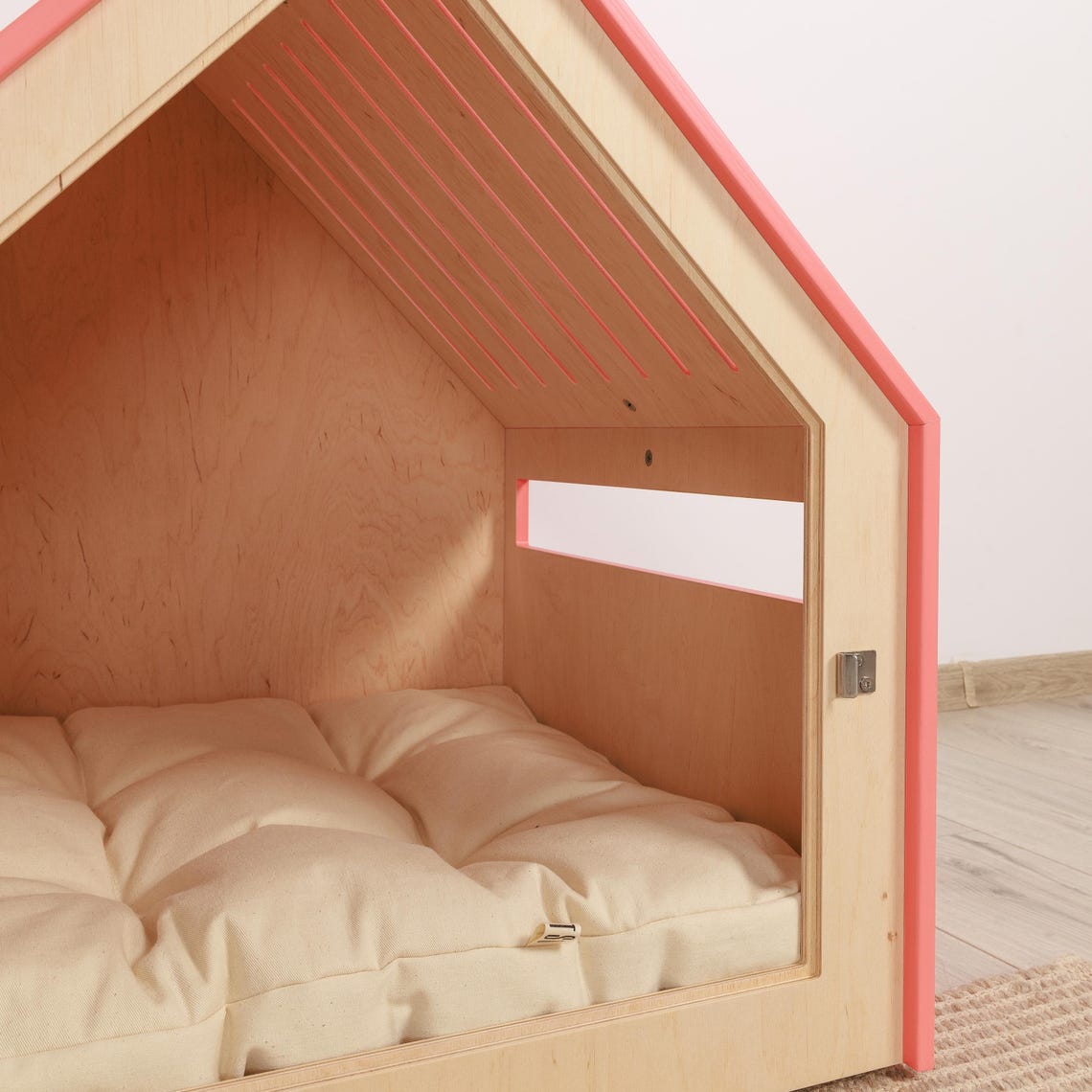 View of Dog Crate With Acrylic Door and Cotton Cushion Petso. Dog Crate ...