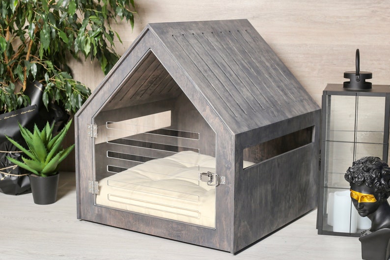 Modern dog and cat house with acrylic door PetSo. Dog crate, dog kennel, dog crate furniture, dog bed, indoor dog house, cat bed. image 1