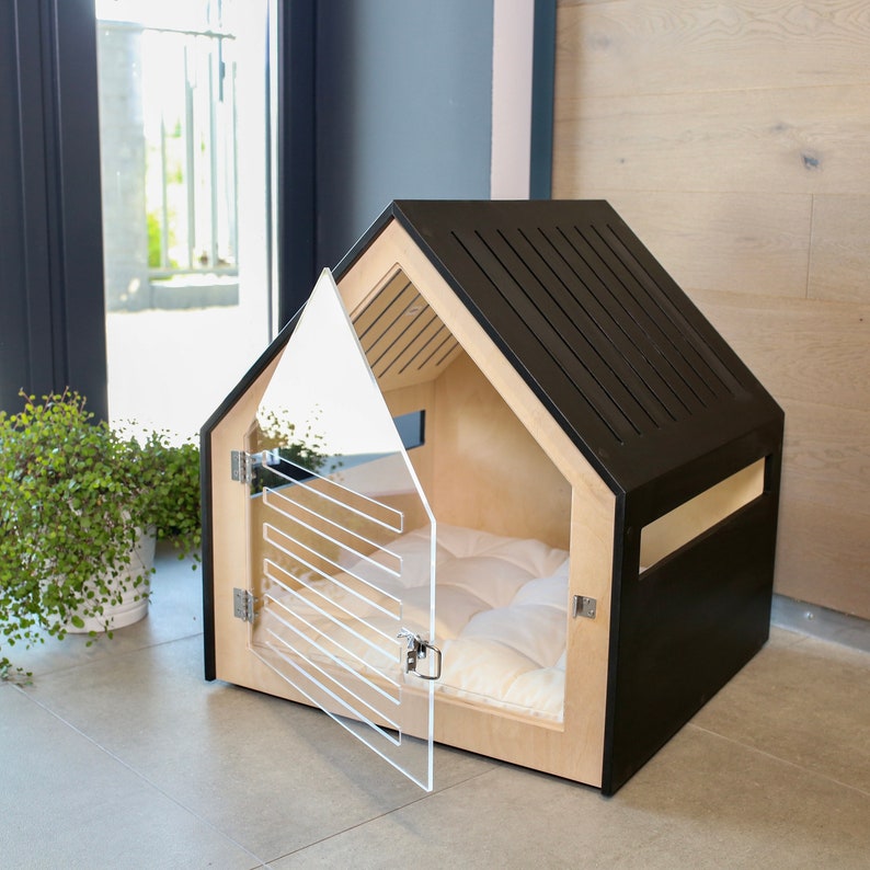 Modern dog and cat house with acrylic door PetSo. Dog bed, cat bed, dog furniture, indoor dog house, dog kennel, dog crate, dog house. image 4