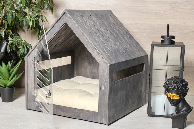 Modern dog and cat house with acrylic door PetSo. Dog crate, dog kennel, dog crate furniture, dog bed, indoor dog house, cat bed. image 4