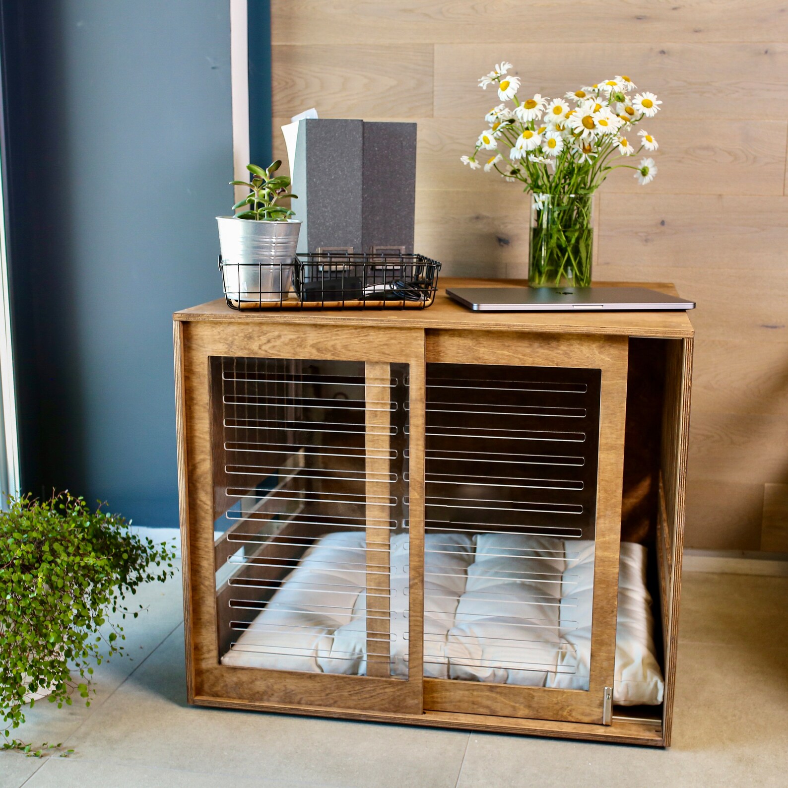 Modern Dog Crate With Acrylic Sliding Door With a Stopper Etsy