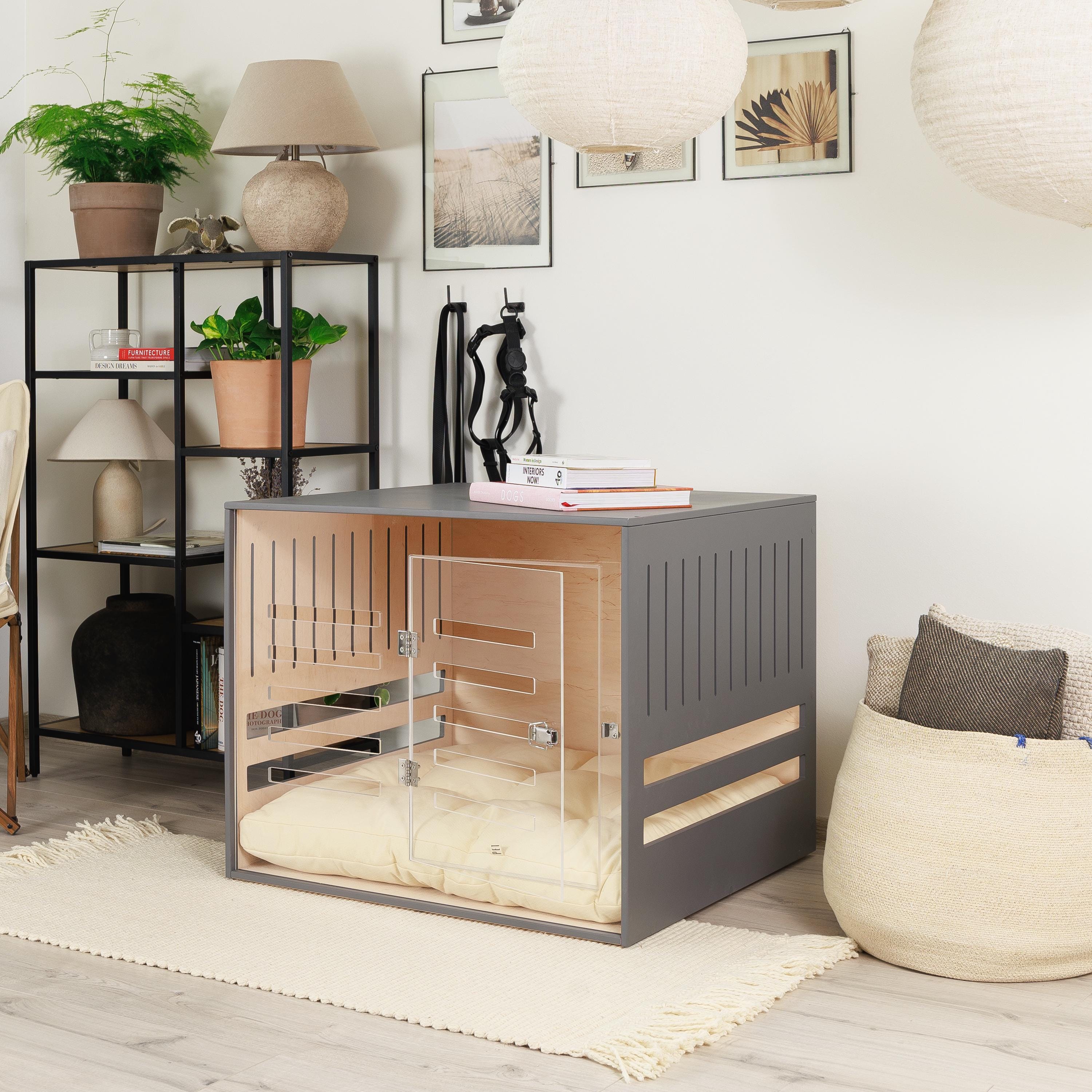 Wooden Dog Crate With Acrylic Front Panel and Door With a Latch ...