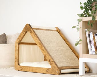 Modern cat bed with changeable scratcher and soft cotton cushion/cat scratcher/scratching post/modern cat furniture/cat cushion