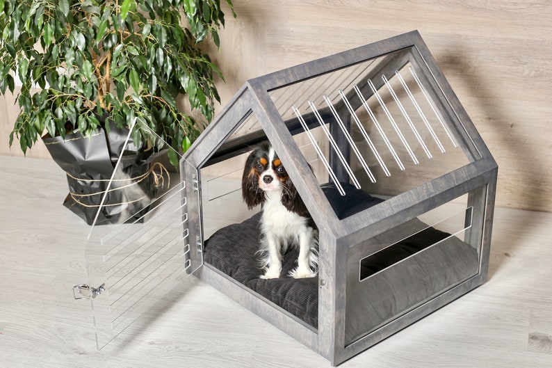 Fully transparent modern dog and cat house with acrylic sides PetSo. Dog bed, cat bed, indoor dog house, dog kennel, dog crate. image 3