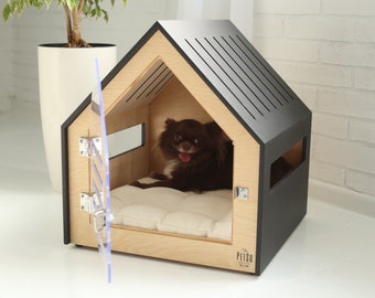 Modern dog and cat house with acrylic door PetSo. Dog bed/cat bed/dog furniture/indoor dog house/dog kennel/dog crate/modern dog crate.