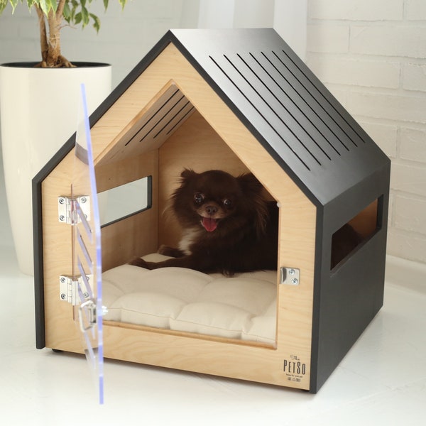 Modern dog and cat house with acrylic door PetSo. Dog bed/cat bed/dog furniture/indoor dog house/dog kennel/dog crate/modern dog crate.
