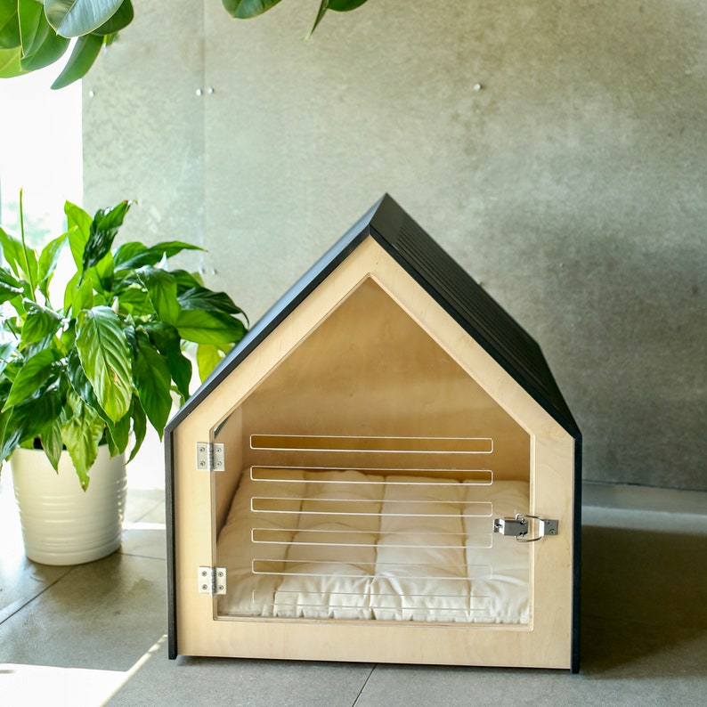 Modern dog and cat house with acrylic door PetSo. Dog bed, cat bed, dog furniture, indoor dog house, dog kennel, dog crate, dog house. image 3