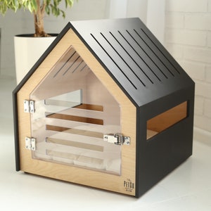 Modern dog and cat house with acrylic door PetSo. Dog bed, cat bed, dog furniture, indoor dog house, dog kennel, dog crate, dog house. image 1