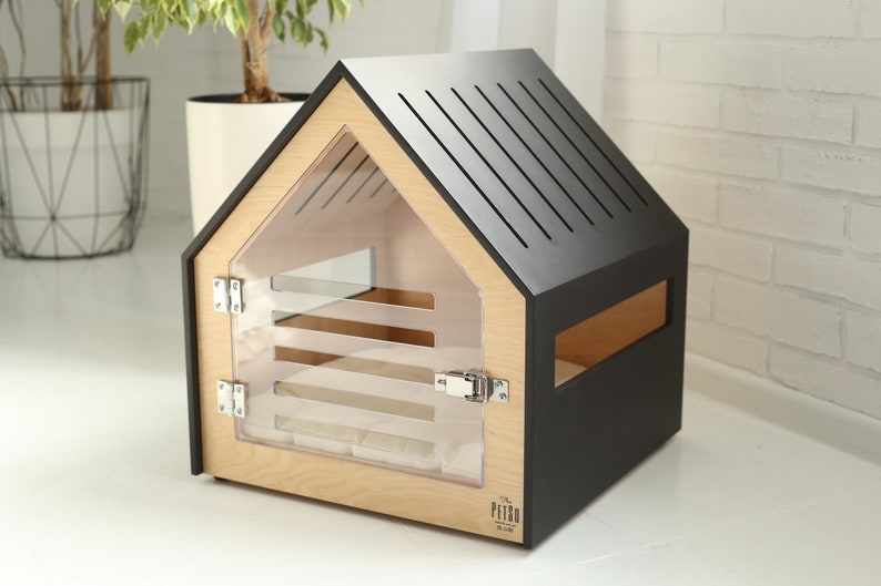 Modern dog and cat house with acrylic door PetSo. Dog bed, cat bed, dog furniture, indoor dog house, dog kennel, dog crate, dog house. 